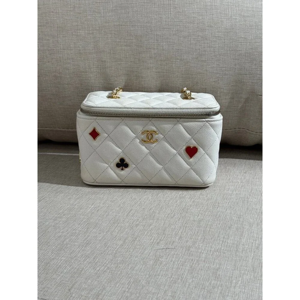 CHANEL White Caviar Vanity Case Small GHW